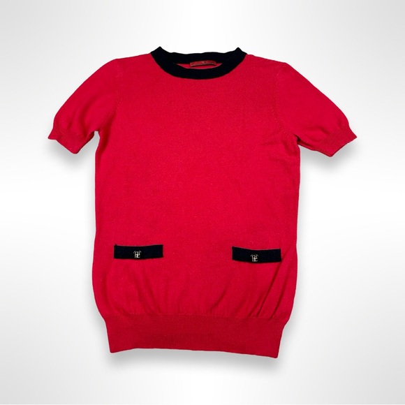 Carolina Herrera Sweaters - Carolina Herrera Red Crewneck Short Sleeve Sweater with Black Trim